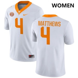 Mike Matthews UTK Womens College Football NCAA #4 Jerseys - White 825605-676